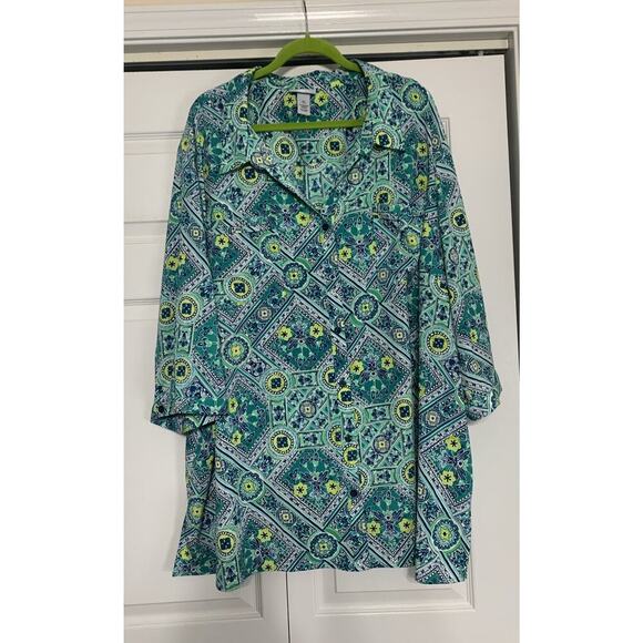 NWT Catherine’s Multi Color Button Up Tunic Top Blouse 5X - Picture 2 of 7